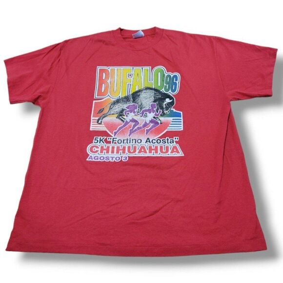 Vintage Hanes Shirt Size XL 1996 5K Race Bufalo Chihuahua, Mexico Graphic Print - Picture 1 of 8